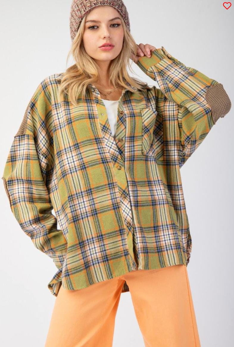 PLAID MINERAL WASHED BUTTON DOWN SHIRT