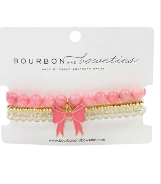 Bourbon and Bow ties- PINK BOW STRETCHY STACK BRACELET