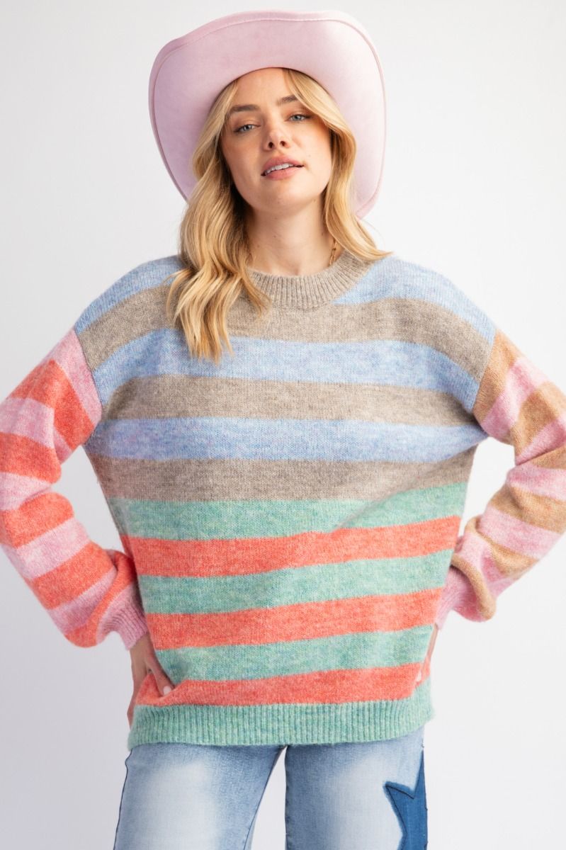 STRIPE MIX KNIT SWEATER PULLOVER